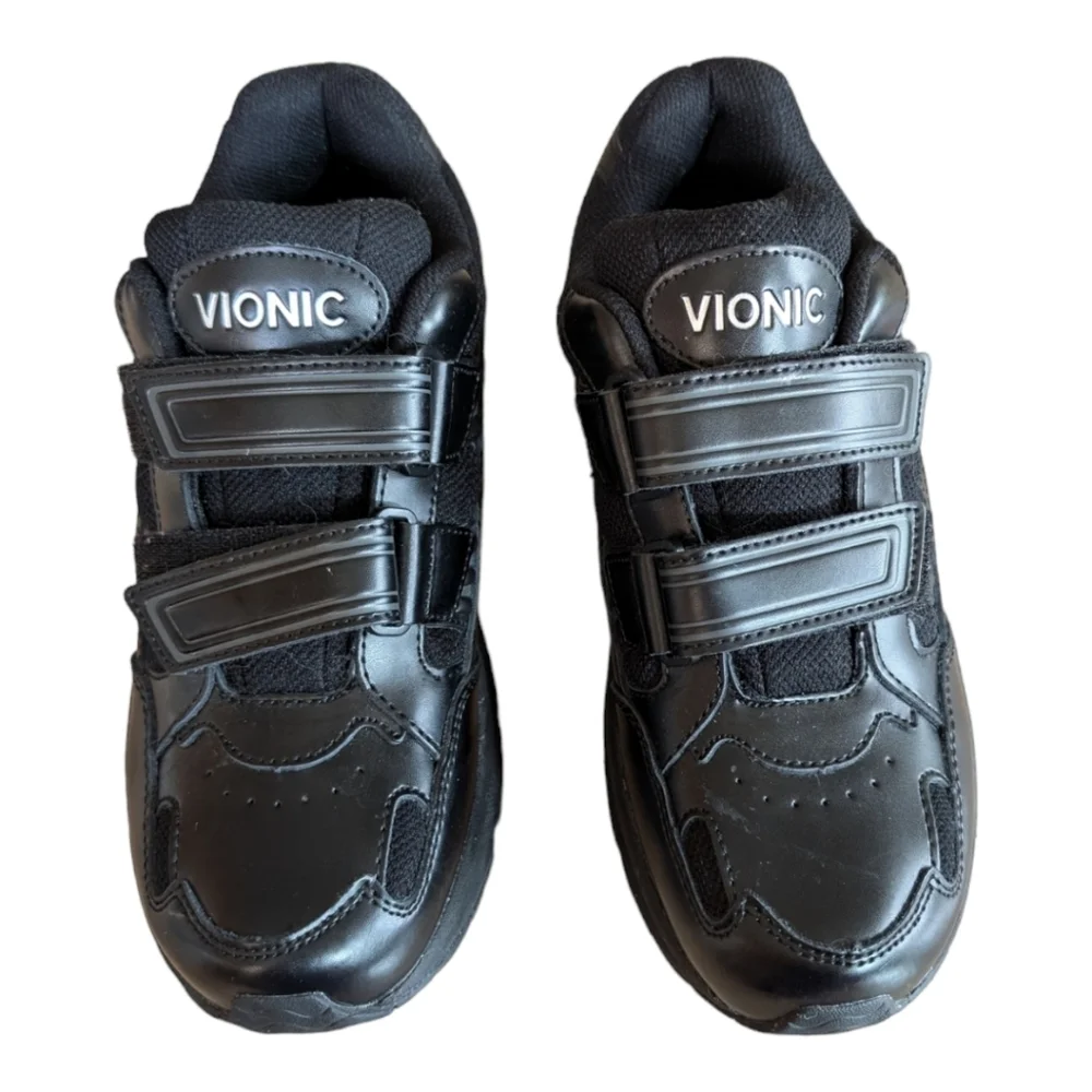 Vionic Tabi Leather Hook & Loop Close Black Walking Sneakers Size 8 EUC